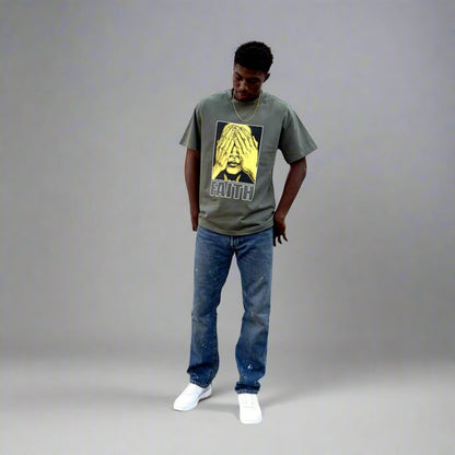 Faith skate t-shirt sage and yellow on man