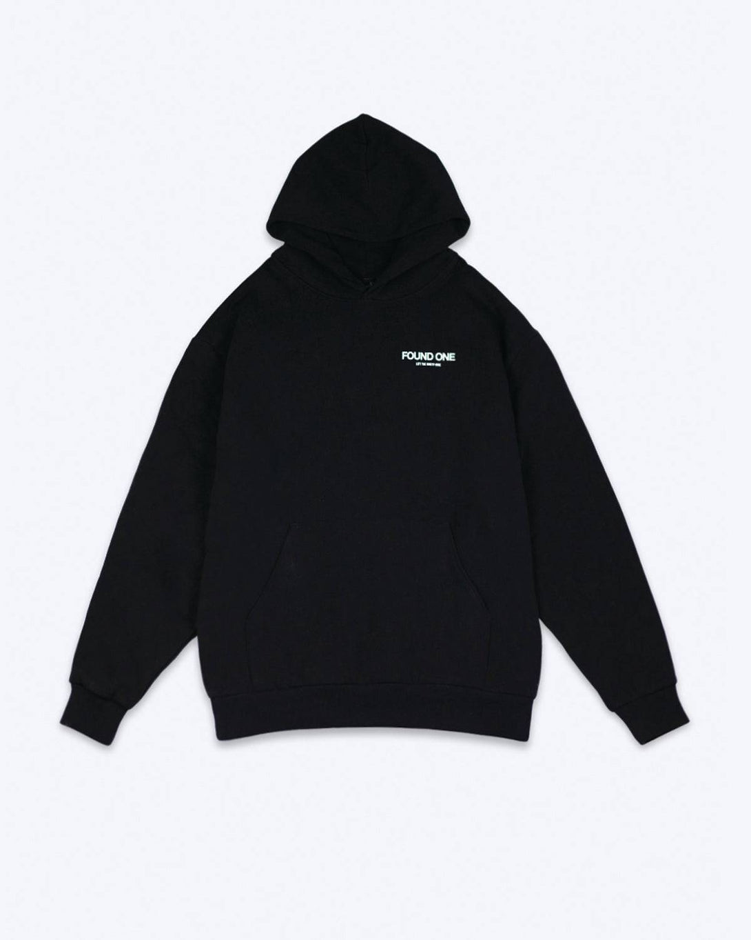 Found One Statement Hoodie Black featuring white text on the front A side Christian hoodie with a relaxed fit, perfect for casual wear.